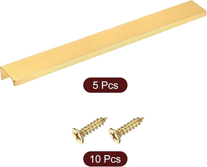 uxcell Cabinet Finger Edge Pull, 5pcs 250mm / 9.84" Aluminum Alloy Back Mount Hidden Cabinet Pulls Concealed Handle for Home Kitchen Drawer Cabinet, Gold