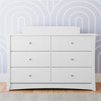 Storkcraft Crescent 6-Drawer Dresser (White) – GREENGUARD Gold Certified, White Dresser for Bedroom, Kids & Nursery Storage Chest, Safety Interlocking Drawers, Pre-Installed Tracks, Kids Chest