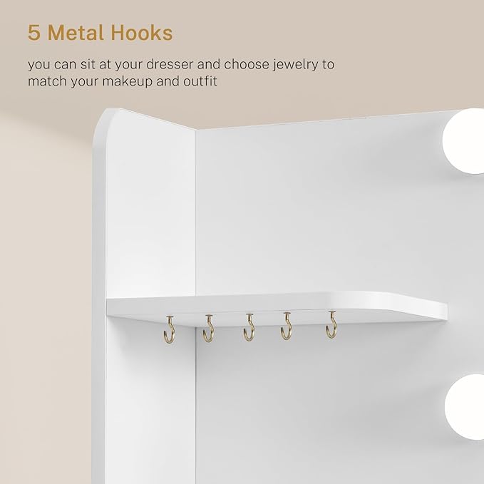 Quimoo 47.2" Large Vanity Desk with Mirror and Lights, Makeup Vanity with 11 Drawers & 6 Open Shelves, 3 Color Modes & Adjustable Brightness, White Vanity for Girls