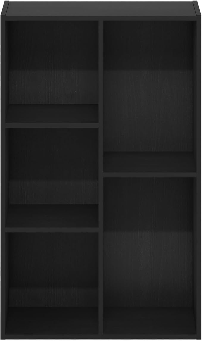 Furinno LUDER Book Shelf, 5-Cube Bookshelf, Reversible Bookcase, 9.4" x 19.5" x 31.5", for Living Room, Bedroom, Home Office, Blackwood