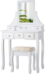 CHARMAID Makeup Vanity Set with Mirror and Cushioned Stool, Dressing Table with 5 Drawers and Removable Storage Organizers, Bedroom Makeup Table with Stool for Women Girls (White)