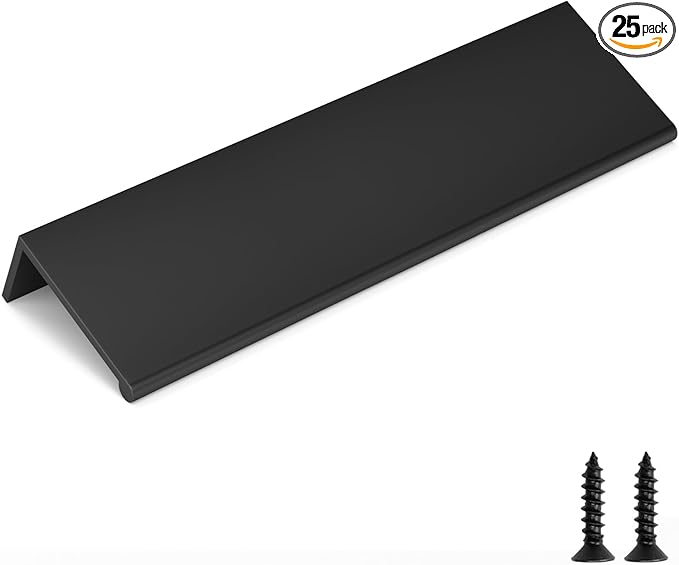 goldenwarm 25 Pack Black Finger Edge Pulls Drawer Finger Pulls Matte Black Kitchen Hardware Handles Bedroom Dresser Drawers,5in Hole Center