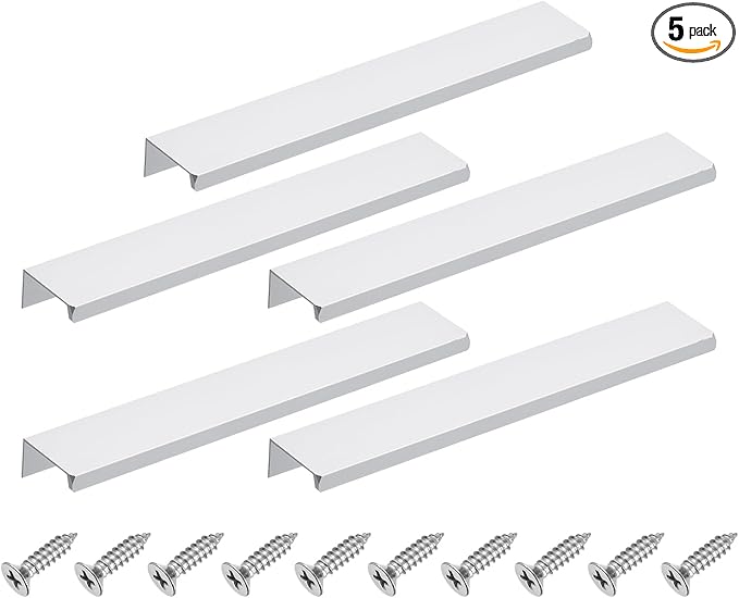 uxcell Cabinet Finger Edge Pull, 5pcs 200mm / 7.87" Aluminum Alloy Back Mount Hidden Cabinet Pulls Concealed Handle for Home Kitchen Drawer Cabinet, Silver