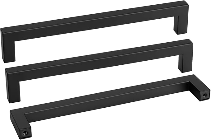 goldenwarm 60 Pack 10 Inch Black Cabinet Handles Matte Black Drawer Pulls Stainless Steel Cabinets Hardware Square Bar Modern for Kitchen Bathroom Cupboard