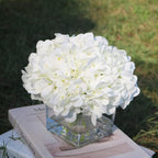 Silk Hydrangea Artificial Flowers in Vase with Faux Water, Silk Flower Arrangements in Vase for Wedding, Dining Table, Living Room (Cream White)
