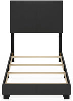 Furinno Pessac Upholstered Bed Frame, Black PU Leather, Twin XL