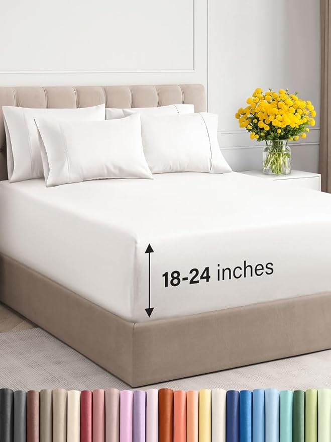Extra Deep King Sheet Set - 6 Piece Breathable and Cooling Sheets - Hotel Luxury Bed Sheets Set - Easy Fit - Soft, Wrinkle Free and Comfy Sheets Set - Antique White Sheet Set with Extra Deep Pockets