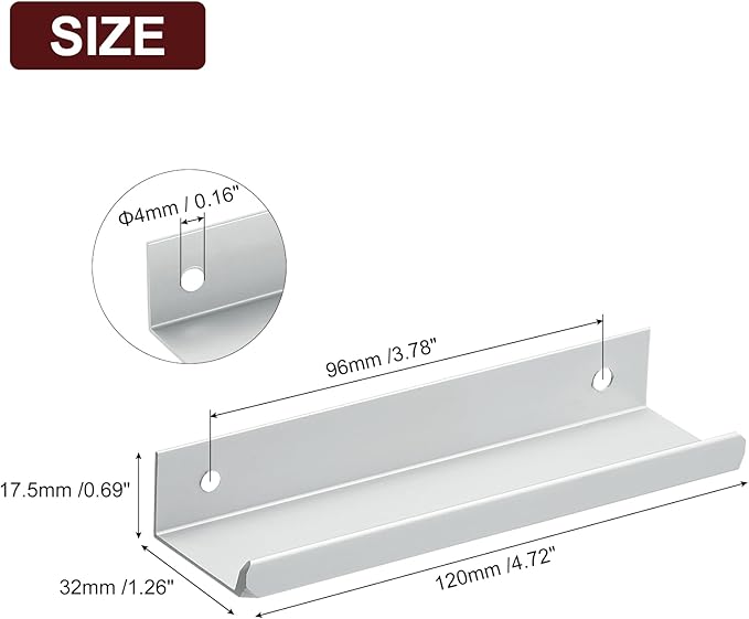 uxcell Cabinet Finger Edge Pull, 8pcs 120mm / 4.72" Aluminum Alloy Back Mount Hidden Cabinet Pulls Concealed Handle for Home Kitchen Drawer Cabinet, Silver