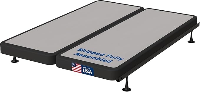 Treaton, 4-Inch Sturdy Wood Box Spring for Mattress Support - Durable and Fully Assembled, Natural Wood Foundation for Full, Gray