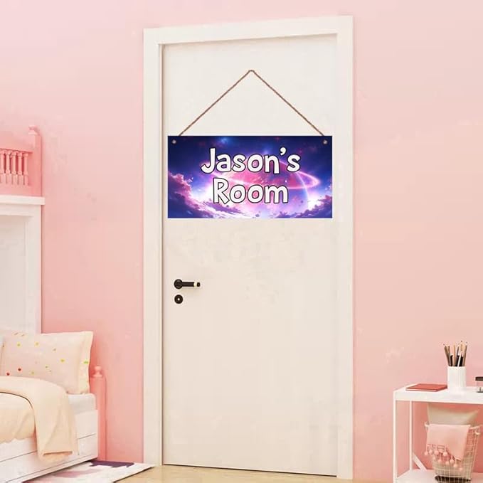 Personalized Sign Fantasy Aerospace Themed For Kids Room Nursery Door Decor,Custom Name Purple Star Wall Art Decor For Little Man Cave Decorative Plate for Boys Bedroom Girls Room