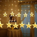 TOFU Star Curtain Lights, 108 Led 12 Stars Remote Window Curtain String Lights Plug in with 8 Flashing Modes Decoration for Christmas, Wedding, Bedroom, Party, Birthday, 7.3ft W, 3.3ft H, Warm White