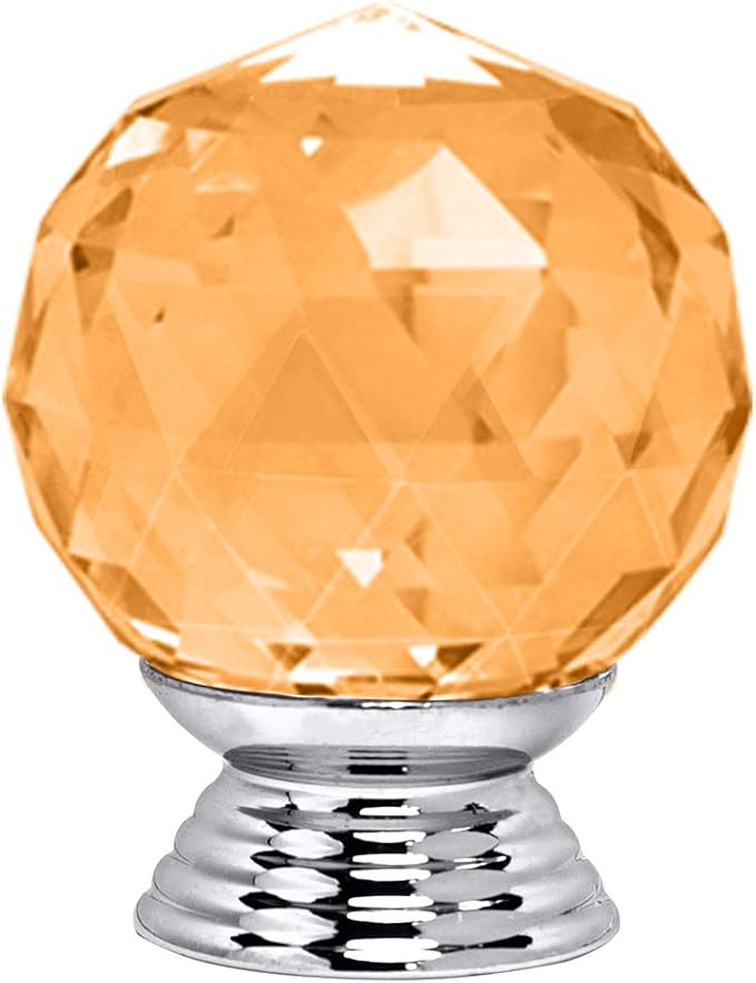12 Pcs 30mm Round Shape Crystal Glass Cabinet Knobs with Screws Drawer Knob Pull Handle Used for Kitchen, Dresser, Door, Cupboard(Amber)