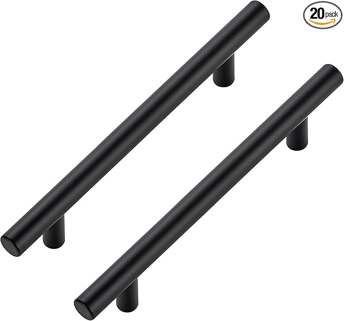 JOY DECOR 20 Pack Cabinet Handles, Black Cabinet Pulls, 5 in Hole Center Kitchen Hardware, Stainless Steel T Bar Handles for Dresser Drawers