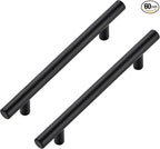 JOY DECOR 60 Pack Cabinet Handles, Black Cabinet Pulls, 5 in Hole Center Kitchen Hardware, Stainless Steel T Bar Handles for Dresser Drawers