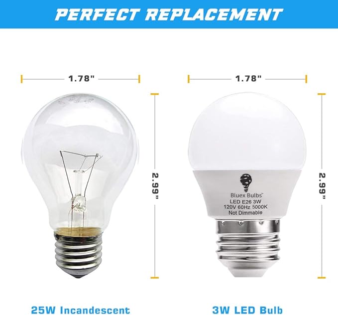 8 Pack BlueX 3W G14 LED Light Bulb 5000K Daylight - 25W Equivalent - E26 Base 120V - Small Night Light Bulbs for Bedroom, Ceiling Fan, Table Lamp, Kitchen, Pendant Fixtures, Dinning Room