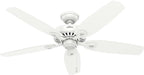 Hunter 52 inch Indoor Ceiling Fan No Light with Pull Chain - White Ceiling Fan without Light, Standard Mount, 5 Blades, For Bedroom, Living Room, or Kitchen - Builder Elite 53240, Snow White