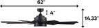 Honeywell Ceiling Fans Xerxes Modern 62 Inch Ceiling Fan with Light, Remote Control Fan, LED Indoor Fan with 8 Blades, Matte Black and Ash Blade Finish Options, Matte Black (51473-01)