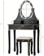 Giantex Vanity Set with Lighted Mirror, Makeup Table with 10 Rose Light, Modern Dressing Desk with Cushioned Stool, 3 Drawers and 360° Rotating Mirror for Bedroom, Vanity Table with Stool (Black)