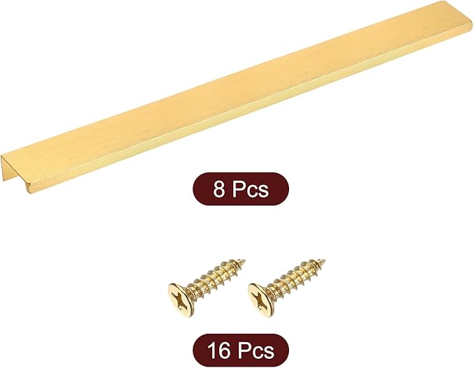 uxcell Cabinet Finger Edge Pull, 8pcs 300mm / 11.81" Aluminum Alloy Back Mount Hidden Cabinet Pulls Concealed Handle for Home Kitchen Drawer Cabinet, Gold