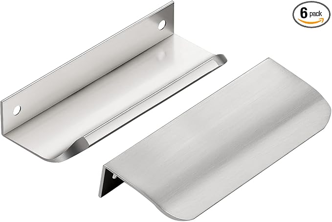 Ravinte Hardware 6 Pack Silver Cabinet Handles, 4 Inch (102mm) Finger Edge Pulls, 3 Inch Hole Center, Finger Pulls for Cabinets