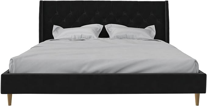 Novogratz The Her Majesty Upholstered Bed, King, Black Velvet