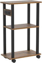 TUTOTAK Small Narrow Side Table with Charging Station, Set of 2 Skinny End Table for Small Spaces, Slim Nightstand with USB Ports and Outlet,Sofa Beside Table with Wheels, Brown TB01BB047