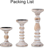 Wood Pillar Candle Holder: 3Pcs Rustic Candle Holders for Pillar Candles Wood Candle Holders Distressed Wooden Farmhouse Large Candle Holder for Fireplace Table (White, 6", 8", 12")