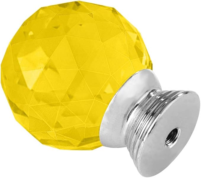 12 Pcs 30mm Round Shape Crystal Glass Cabinet Knobs with Screws Drawer Knob Pull Handle Used for Kitchen, Dresser, Door, Cupboard(Yellow)