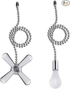 Ceiling Fan Pull Chain, 2pcs 3mm Diameter Beaded Ball Fan Pull Chain , 13.6 Inches Fan Pulls Set with Connector（Nickel ）