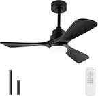 BOJUE 42 Inch Black Ceiling Fans with Lights and Remote,Dimmable LED Light,Quite Reversible DC Motor,Memory Function,Modern Solid Wood Indoor Outdoor Ceiling Fan with Light for Farmhouse Bedroom Patio