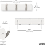 Umbra Flip Wall-Mounted Coat Rack Rail Hook for Hats, Jackets, Bags and More – Modern, Space-Saving Storage Organizer for Entryway, Mudroom, Closet, Bathroom, Bedroom, Kids Room, or Nursery, 3 Hooks,