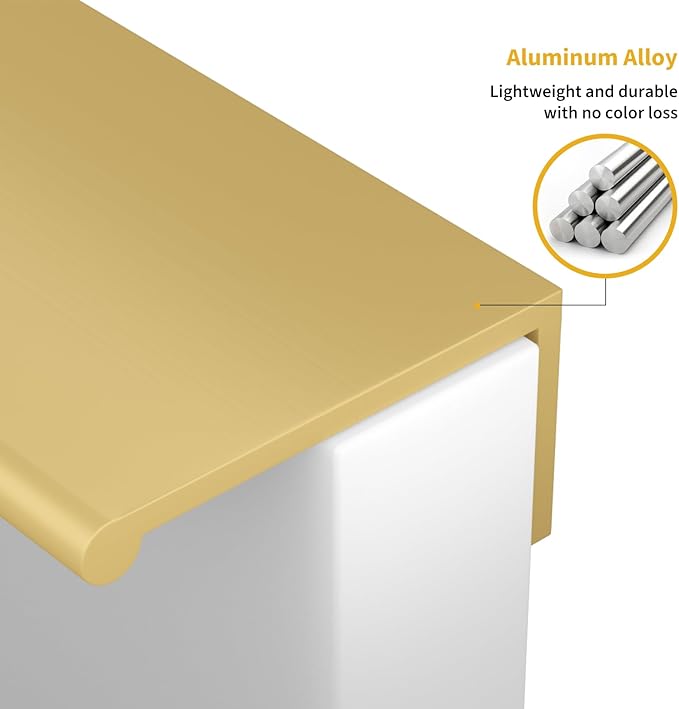 goldenwarm 10 Pack Gold Finger Edge Pulls Drawer Finger Pulls Champagne Gold Kitchen Hardware Handles Bedroom Dresser Drawers,3-3/4in Hole Center