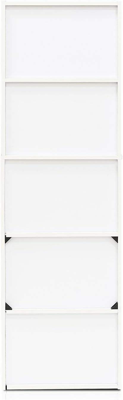 Furinno LUDER Book Shelf, 5-Tier Bookshelf, Bookcase, 9.4" x 15.8" x 52", for Living Room, Bedroom, Home Office, White/Pink