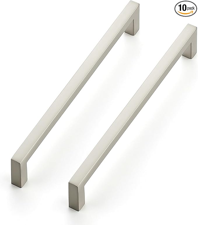 Ravinte 10 Pack Solid 6-1/4 Inch Center to Center Slim Square Bar Drawer Handles Cabinet Hardware - Brushed Nickel Kitchen Pulls