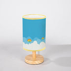 Minimalist Bedside Table Lamp Colorful with white cloud and bright blue sky bottom border seamless Wood Nightstand Lamp Bedside Desk Lamp Wood Base Flaxen Fabric Shade for Bedroom Living Room