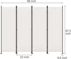 Morngardo Room Divider, Folding Privacy Screens, 4 Panel Room Partitions, 88" Foldable Wall Dividers, Portable Separating for Home Office Bedroom Dorm Decor (White)