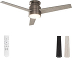 warmiplanet Flush Mount Ceiling Fan with Lights Remote Control, 52-Inch, Antique Nickel, 3-Blades