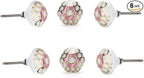 Perilla Home Set of 6 Ceramic Knobs Decorative Knobs for Room Kitchen Cabinet Hardware Cupboard Door Knobs Dresser Wardrobe and Drawer Pulls (Pink & White)