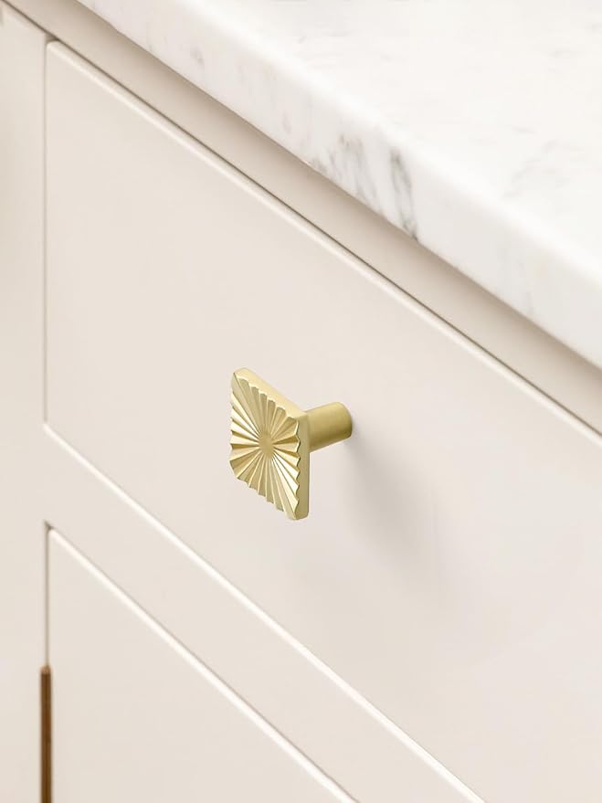 5 Pack Gold Cabinet Knobs Square Brushed Brass Drawer Pulls Bathroom Dresser Handles Hardware Zinc Alloy