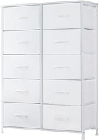 DUMOS Dresser for Bedroom, 10 Storage Drawers, Wide Fabric Closet Chests Organizer Tower Furniture with Wooden Top Metal Frame for Clothes, Guest Room, Living Room, Hallway, Entryway