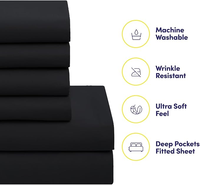 Sweet Home Collection 5 Piece Comforter Set Bag Solid Color All Season Soft Down Alternative Blanket & Luxurious Microfiber Bed Sheets, Black, Twin (Pack of 4)