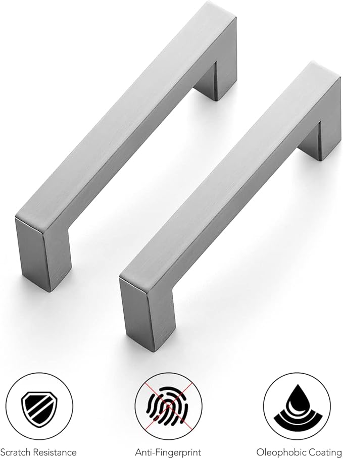 Ravinte 20 Pack 3-1/2 Inch Square Cabinet Handles Satin Nickel Pulls Brushed Nickel Drawer Pulls Kitchen Cupboard Hardware for Cabinets Cupboard Drawer Handles