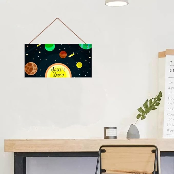 Personalized Sign Stars Planet Themed Bedroom Decor Fantasy Astronaut Sign Outer Space Decor for Kids Room Nursery Wall Decorations Stuff For Little Man Cave Boys Room