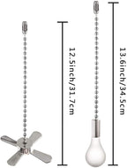 Ceiling Fan Pull Chain Ornaments Extension Chains with Decorative Light Bulb and Cord 13.6 Inches Fan Pull Chain Set For Ceiling Light Lamp Chain (Nickel)