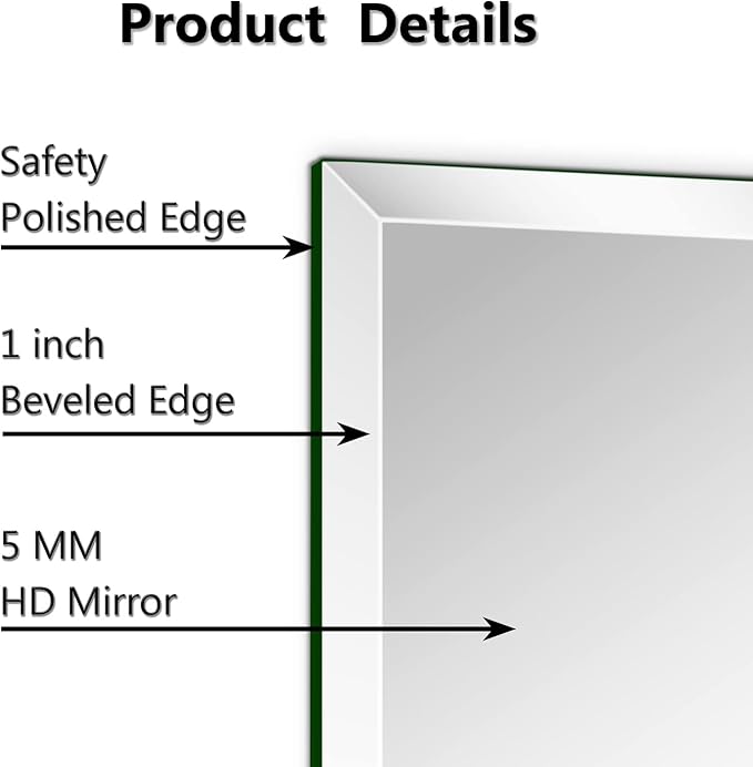30"x36" Frameless Rectangle Wall Mirror with 1 inch Beveled Edge for Bathroom Vanity