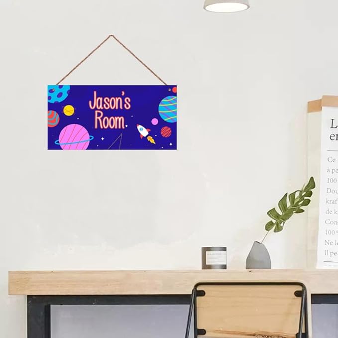 Personalized Sign Galaxy Decor For Boys Room, Rocket Themed Kids Bedroom Decor, Outer Space Room Décor for Little Man Cave, Planet Decorations For Girls Room Nursery Baby Playroom