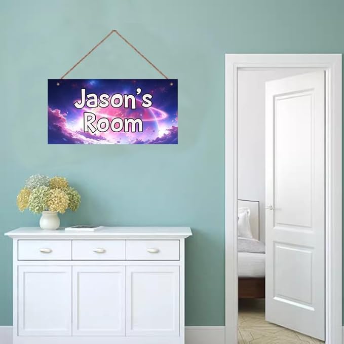 Personalized Sign Fantasy Aerospace Themed For Kids Room Nursery Door Decor,Custom Name Purple Star Wall Art Decor For Little Man Cave Decorative Plate for Boys Bedroom Girls Room