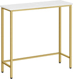 HOOBRO Narrow Console Table, 29.5" Small Entryway Table, Thin Sofa Table, Side Table, Display Table, for Hallway, Bedroom, Living Room, Foyer, White and Gold DW75XG01