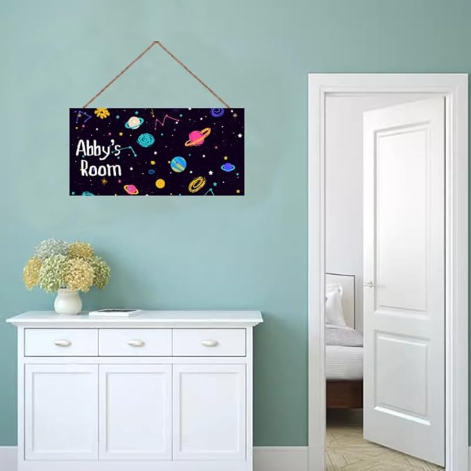 Personalized Sign Outer Space Theme Art Décor For Kids Room Custom Name Universe Star Door Wall Decor For Little Man Cave, Starry Sky Nursery Art Plate For Boys Room Girls Bedroom