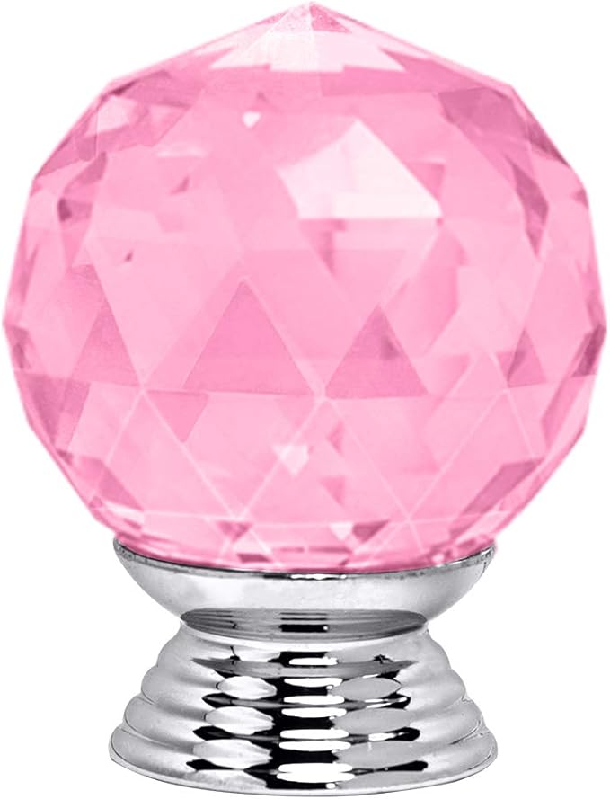 12 Pcs 30mm Round Shape Crystal Glass Cabinet Knobs with Screws Drawer Knob Pull Handle Used for Kitchen, Dresser, Door, Cupboard(Pink)